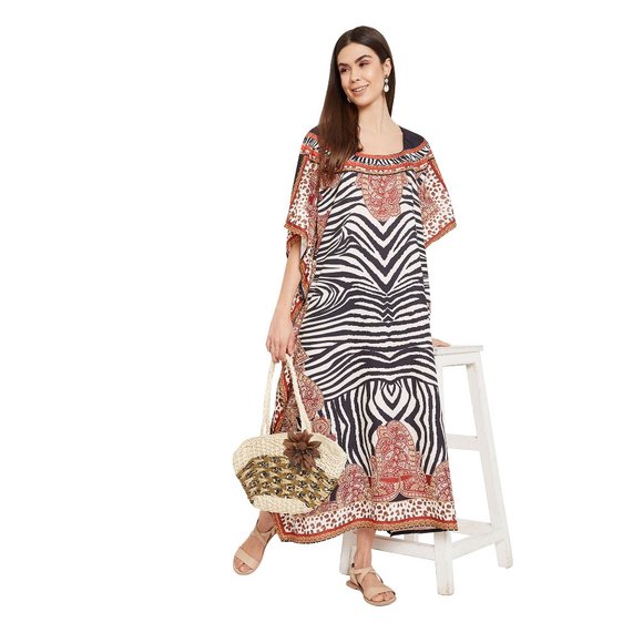 Gypsie Blu Black-Red Abstract Print Beachwear Cover-Up Women Polyester Kaftan - Picture 6 of 9